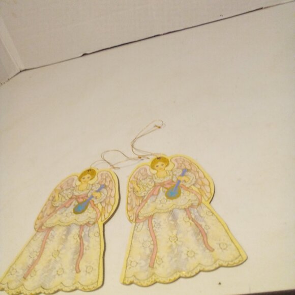 Angel Christmas Ornament 2 Die Cut Cardboard Vintage 1991 Gibson 4.5" Gold Pink - Picture 7 of 9